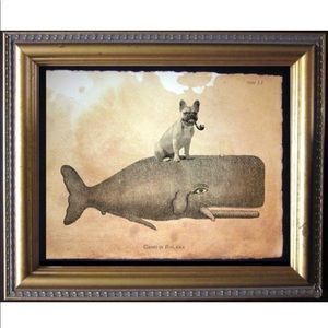 French Bulldog Riding Whale Wall Art Tea Stained